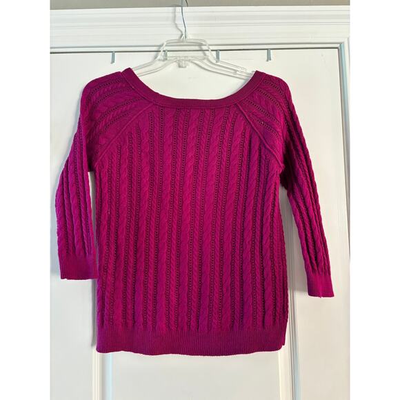 American Eagle Outfitters Sweater Cable Open Knit Magenta Size Small - Picture 2 of 8